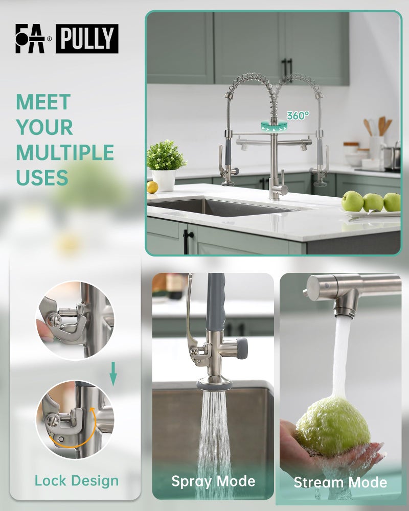 Fapully Commercial Pull Down Kitchen Sink Faucet with Sprayer Brushed Nickel - Image 4